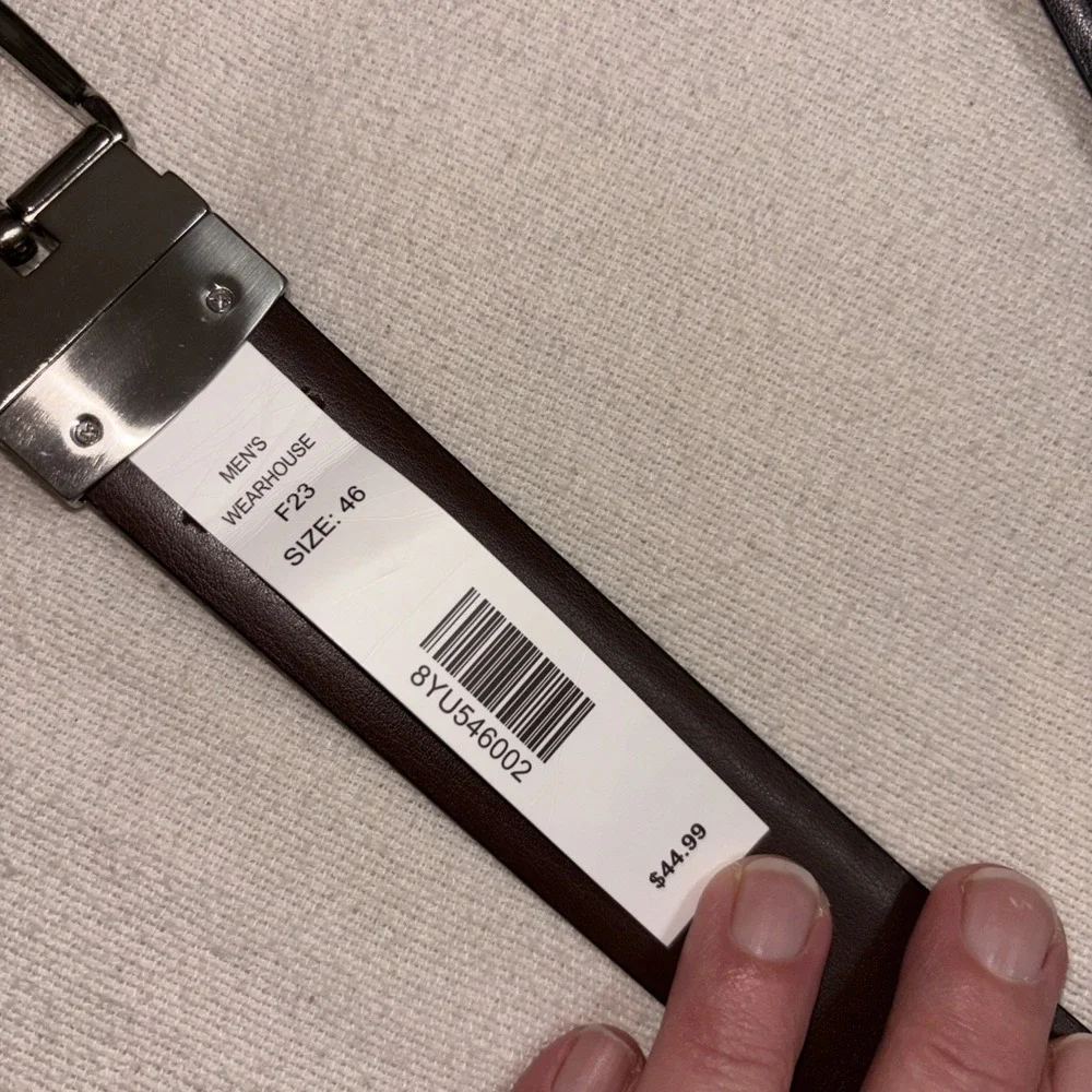 Men's Warehouse Black Brown Reversible Belt Silver‎ Buckle Size 46